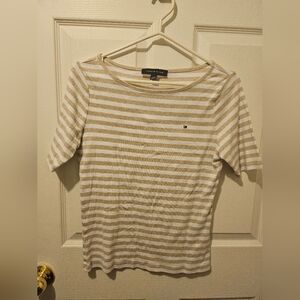 Tommy Hilfiger Men's Tan and White Striped Tee